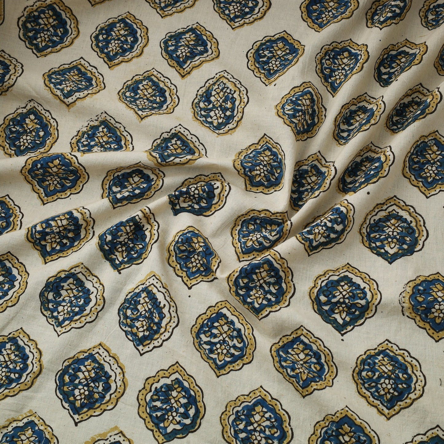 Beige Natural Dyed 3 Kaam Block Print Cotton Ajrakh Fabric