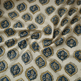 Beige Natural Dyed 3 Kaam Block Print Cotton Ajrakh Fabric