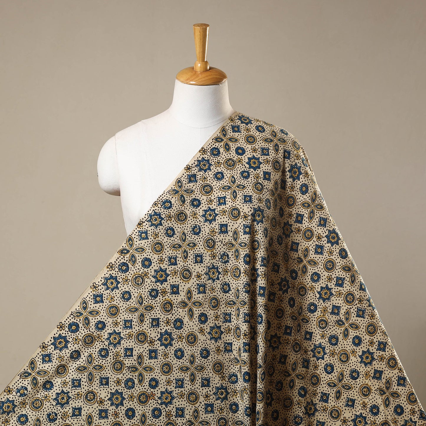 Beige - natural dyed 3 kaam cotton fabric 43 - handcrafted