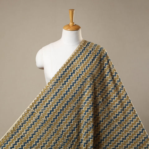 Beige Natural Dyed 3 Kaam Block Print Cotton Ajrakh Fabric