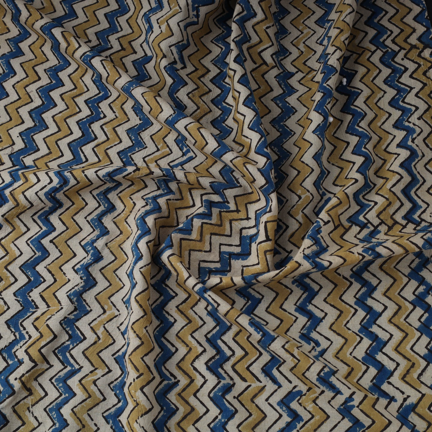 Beige Natural Dyed 3 Kaam Block Print Cotton Ajrakh Fabric