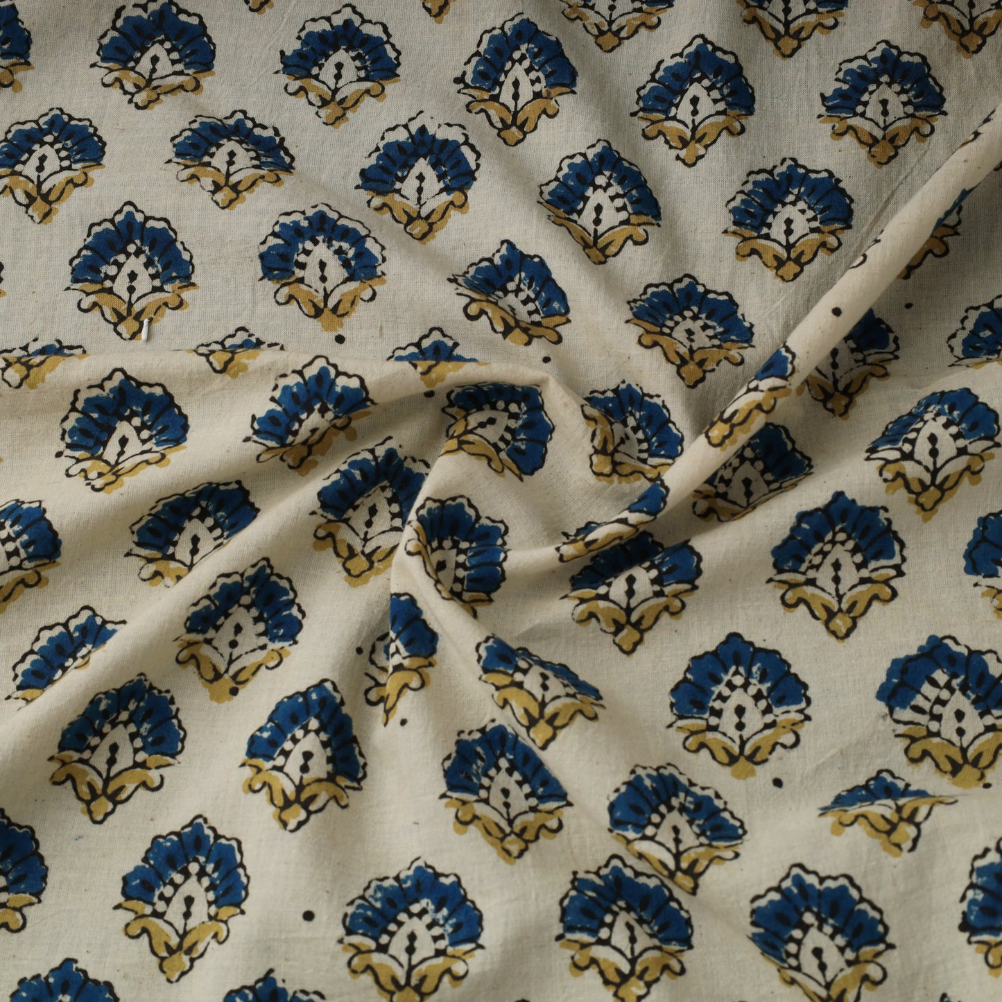 Beige Natural Dyed 3 Kaam Block Print Cotton Ajrakh Fabric