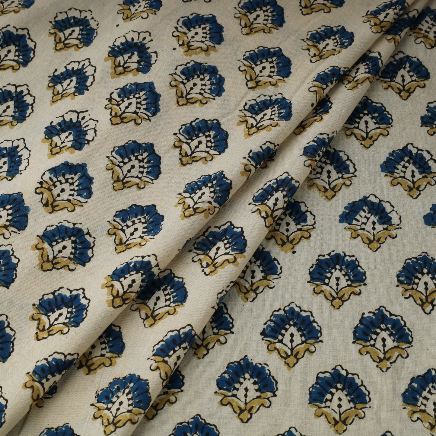 Beige Natural Dyed 3 Kaam Block Print Cotton Ajrakh Fabric