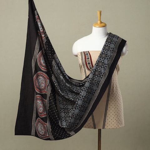 Buy Beige Natural Dyed Block Print 3pc Ajrakh Dress Material