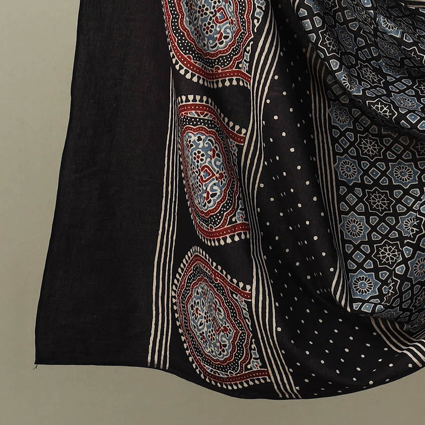 Buy Beige Natural Dyed Block Print 3pc Ajrakh Dress Material