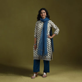 Natural dyed ajrakh hand block print cotton suit set
