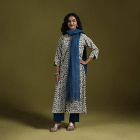 Natural dyed ajrakh hand block print cotton suit set