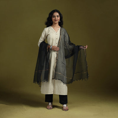 Natural dyed ajrakh hand block print cotton suit set