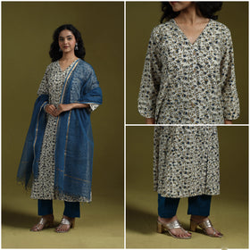 Natural dyed ajrakh hand block print cotton suit set