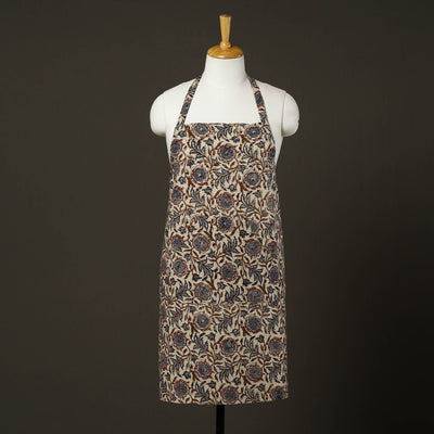 Beige - bagru cotton apron with pocket 16 - handcrafted
