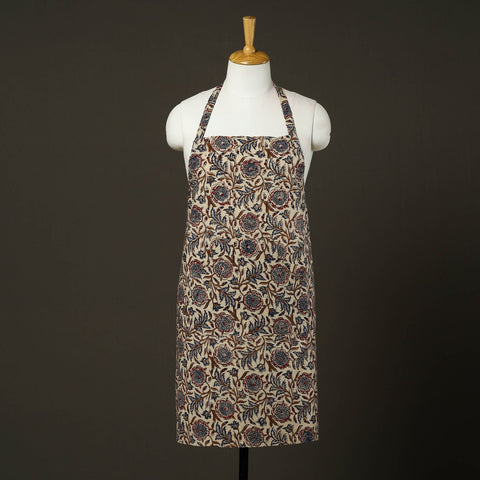 Beige - bagru cotton apron with pocket 16 - handcrafted