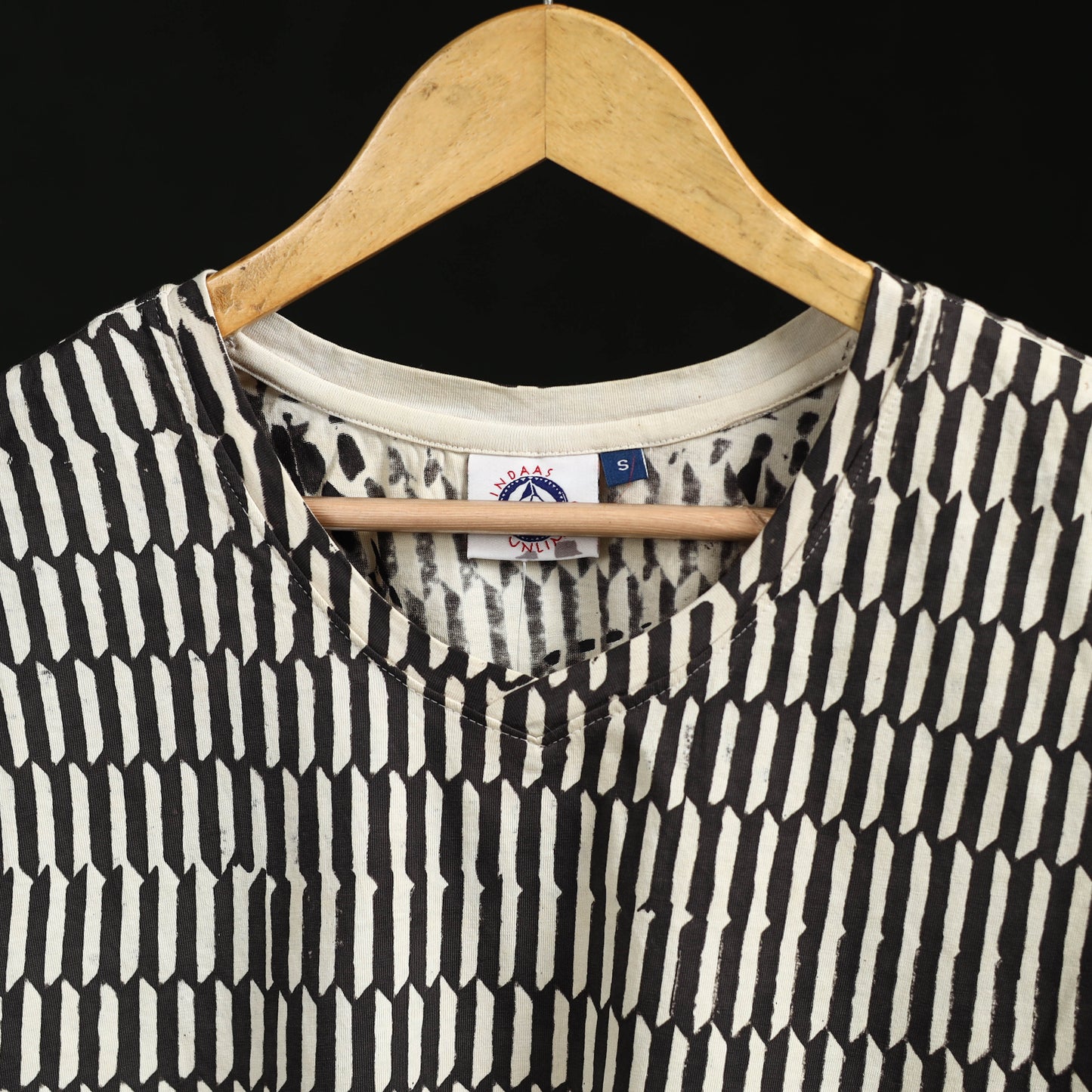 Natural dyed bindaas block art printed cotton v neck