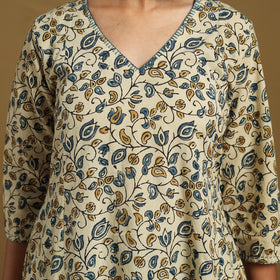 Beige Natural Dyed Block Print Cotton Ajrakh Kurta Set (Set of 3)
