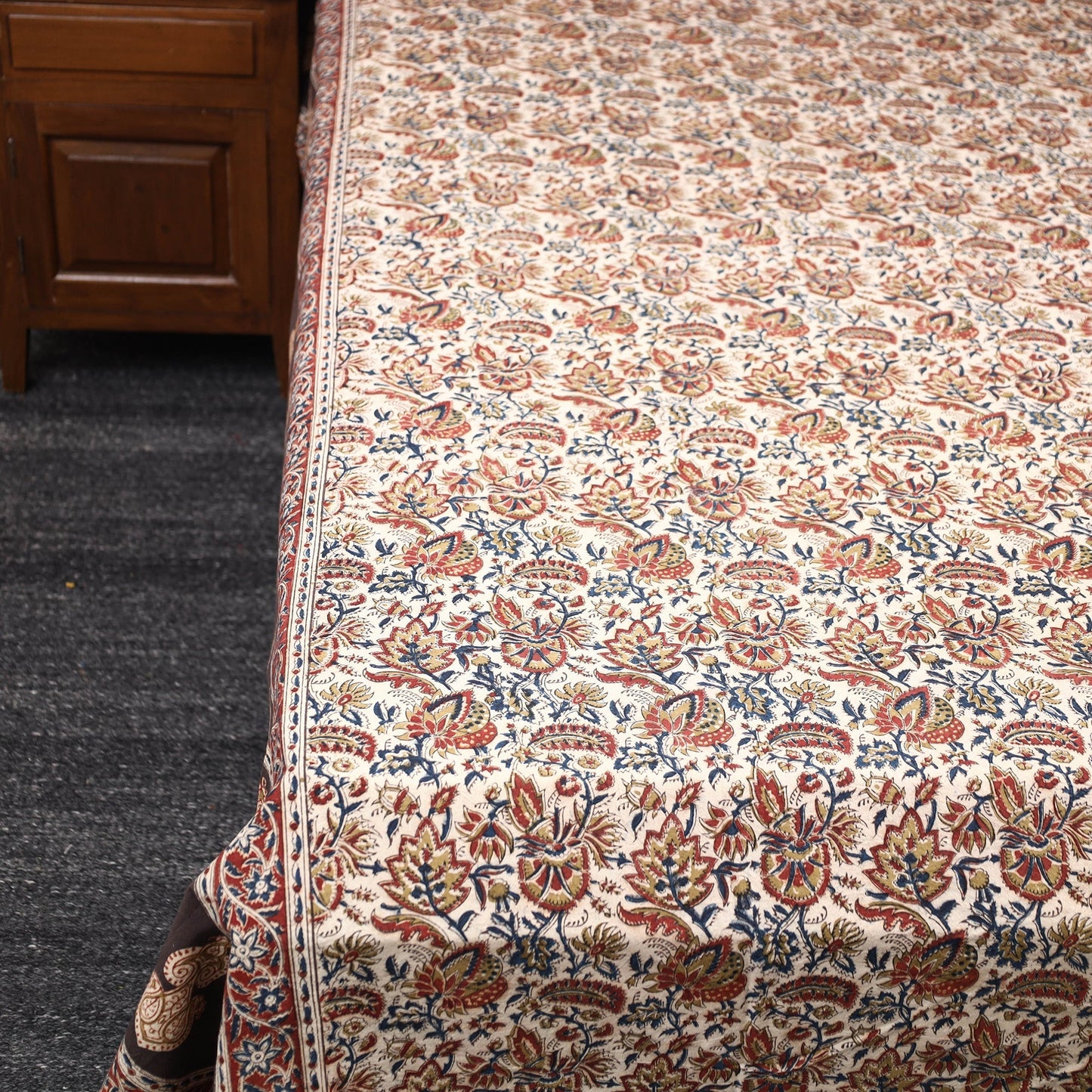 Block Print Cotton Double Pedana Kalamkari Bed Sheet