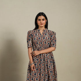 Beige - natural dyed cotton fit & flare dress 03