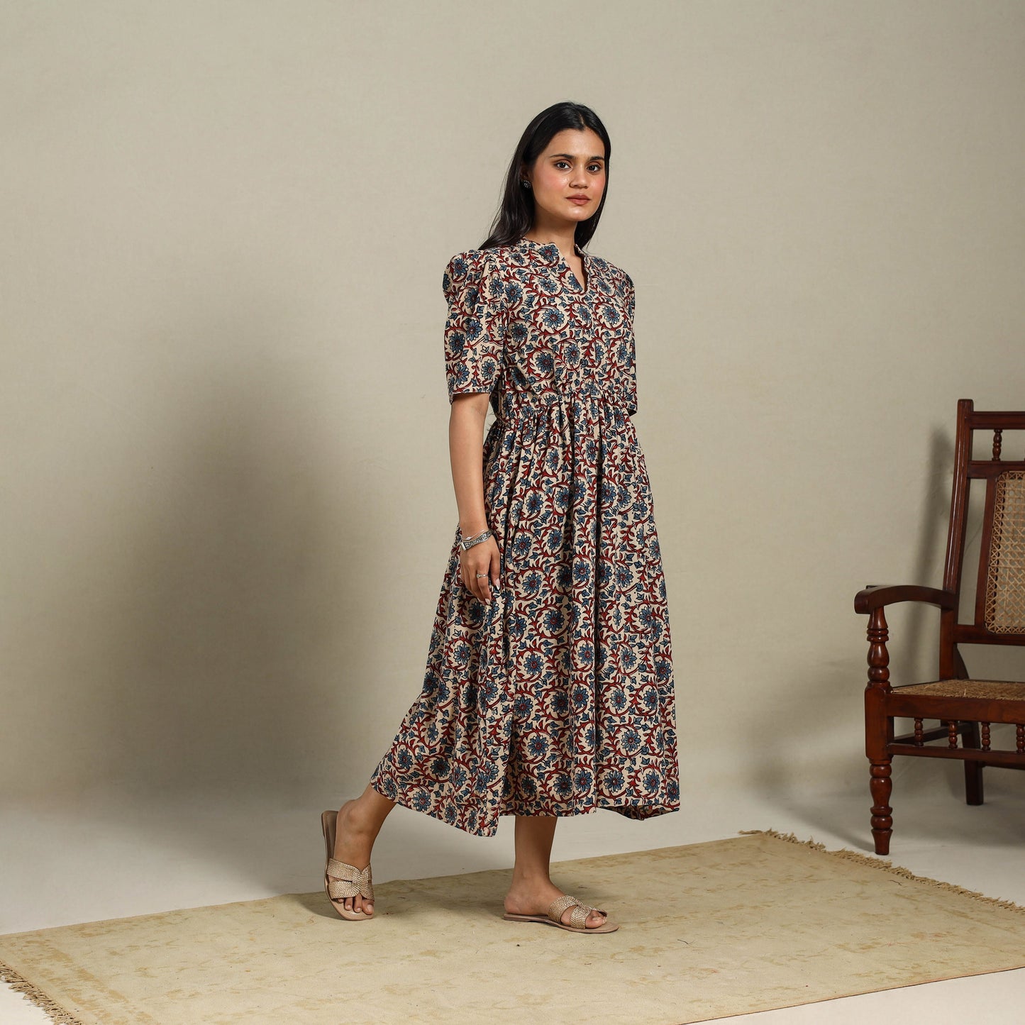 Beige - natural dyed cotton fit & flare dress 03