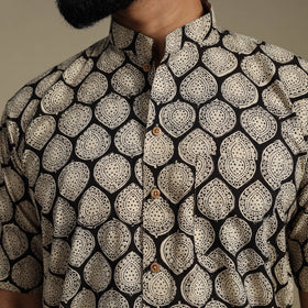 Beige - natural dyed cotton men half sleeve bagru shirt 07