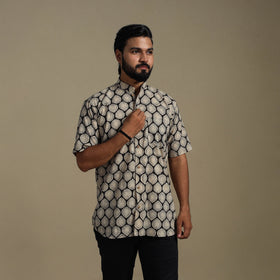 Beige - natural dyed cotton men half sleeve bagru shirt 07