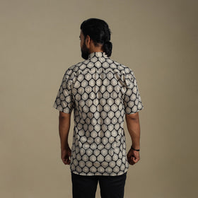 Beige - natural dyed cotton men half sleeve bagru shirt 07