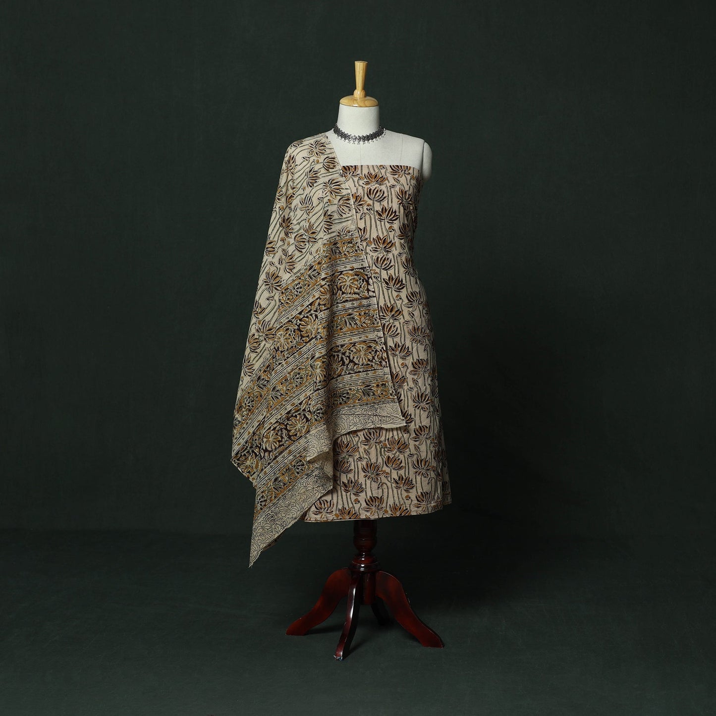 Natural dyed block print cotton pedana kalamkari 2pc