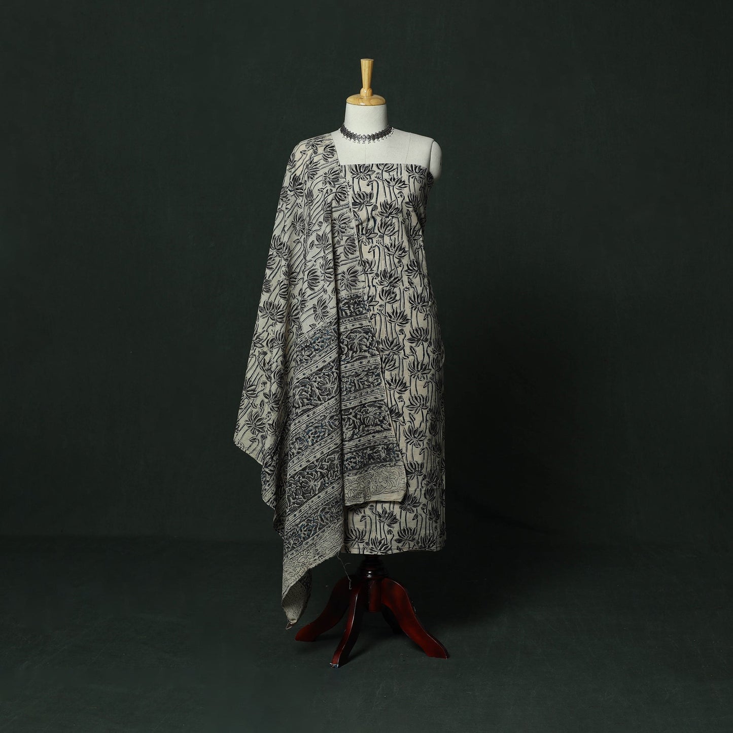 Natural dyed block print cotton pedana kalamkari 2pc