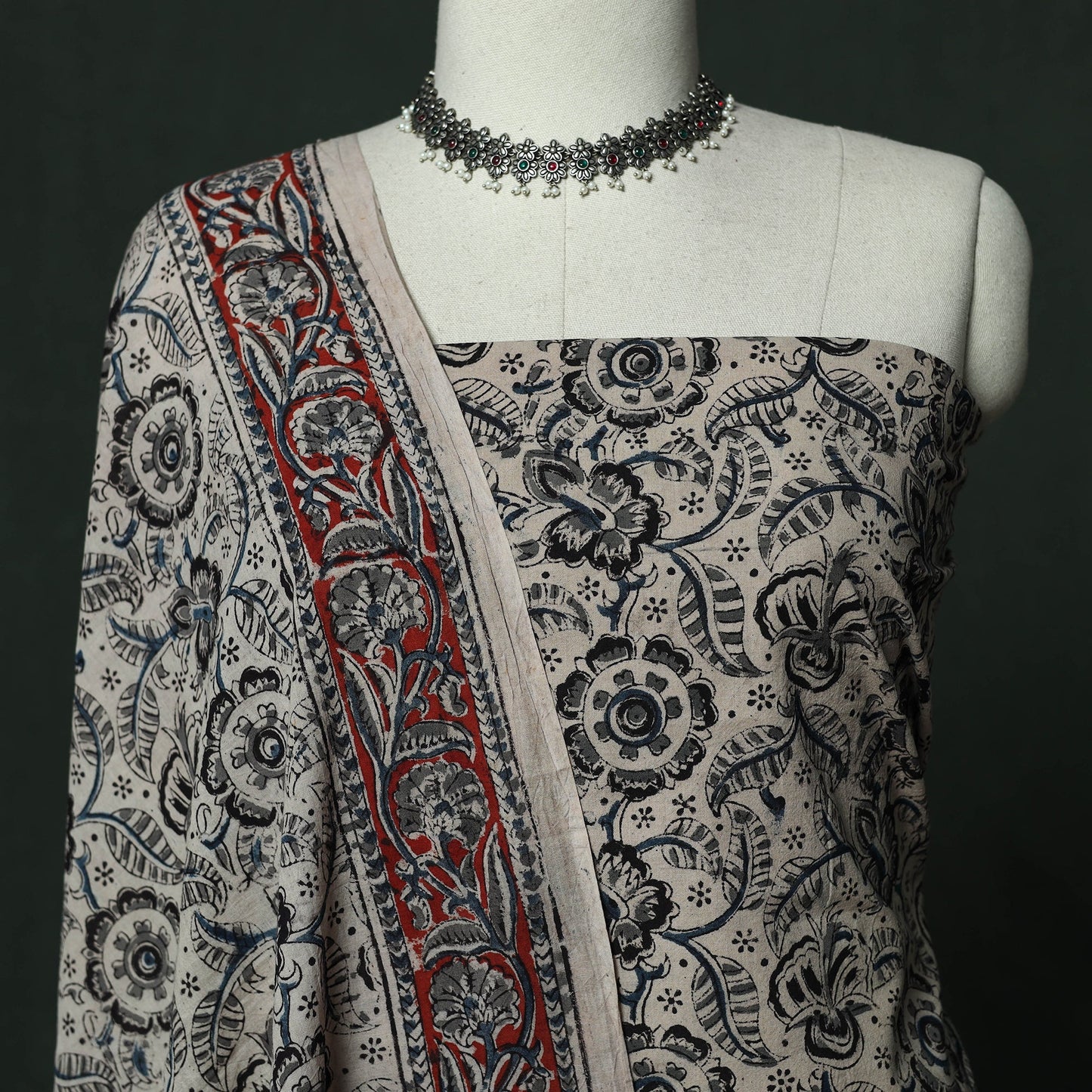 Natural dyed block print cotton pedana kalamkari 2pc