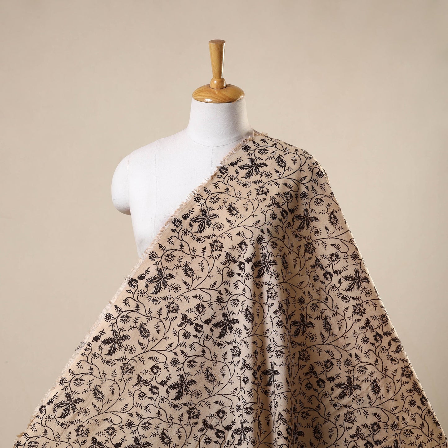 Beige - natural dyed cotton pedana kalamkari fabric 05