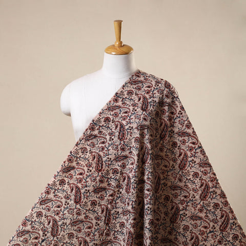 Beige - natural dyed cotton pedana kalamkari fabric 07