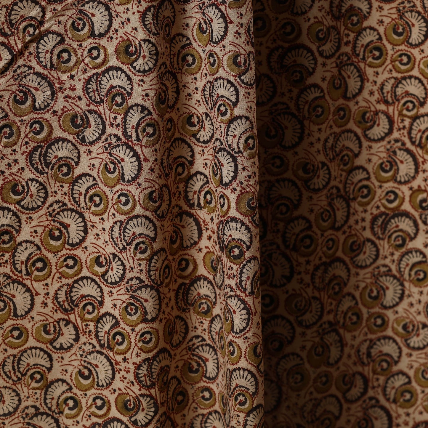 Beige - natural dyed cotton pedana kalamkari fabric 08