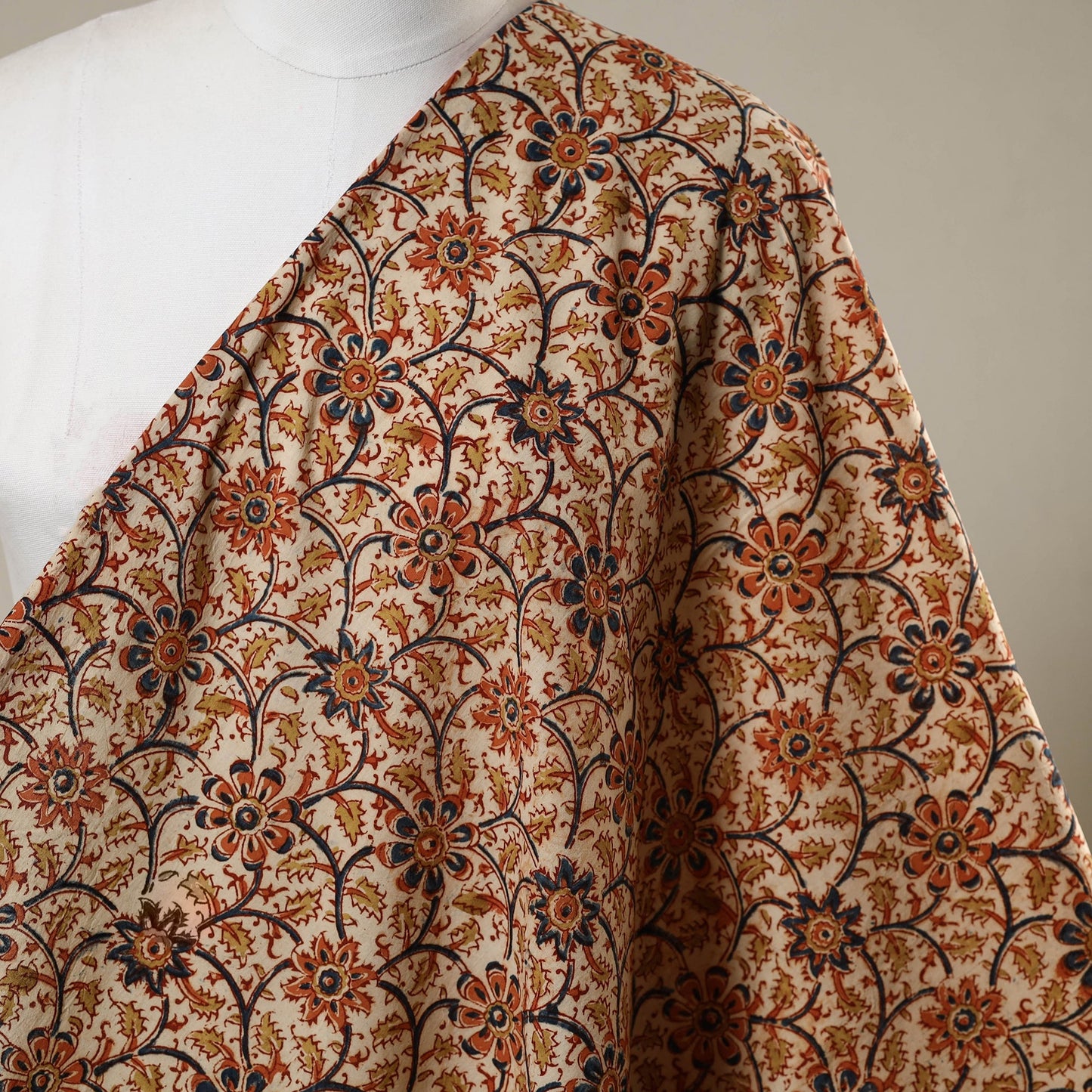 Beige - natural dyed cotton pedana kalamkari fabric 14