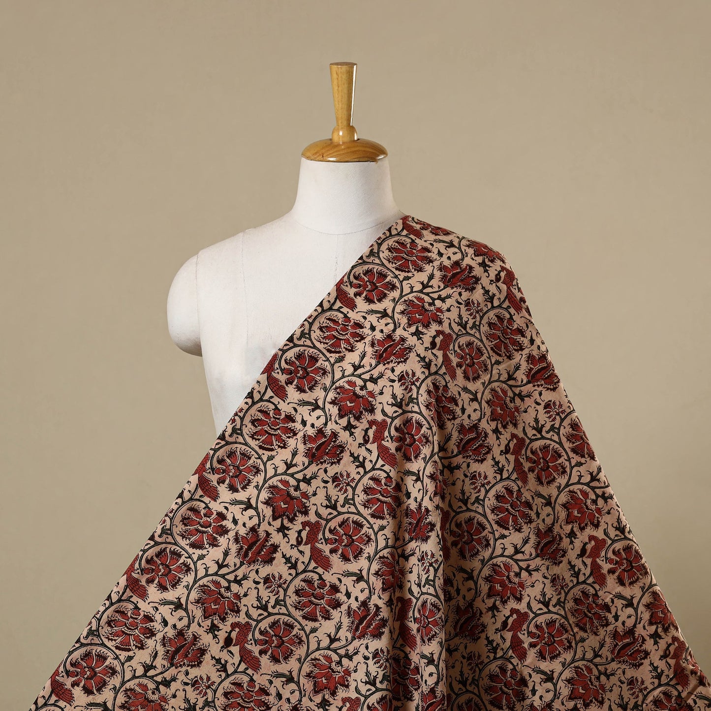 Beige - natural dyed cotton pedana kalamkari fabric 18