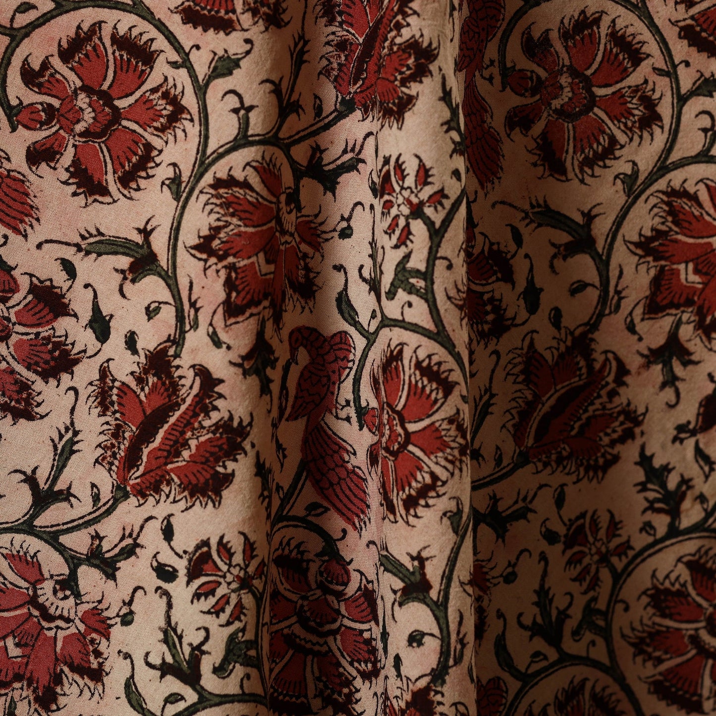 Beige - natural dyed cotton pedana kalamkari fabric 18