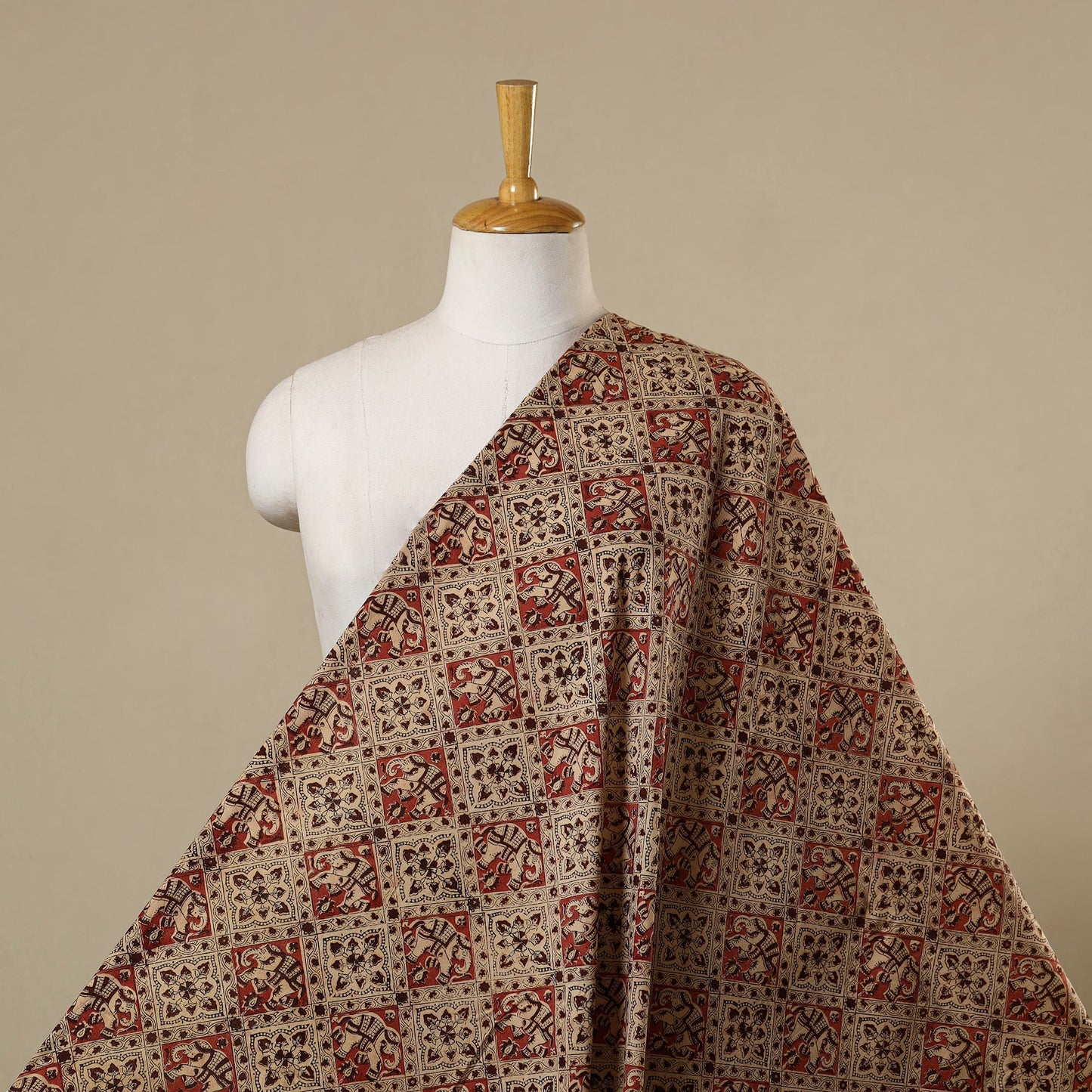 Beige - natural dyed cotton pedana kalamkari fabric 19
