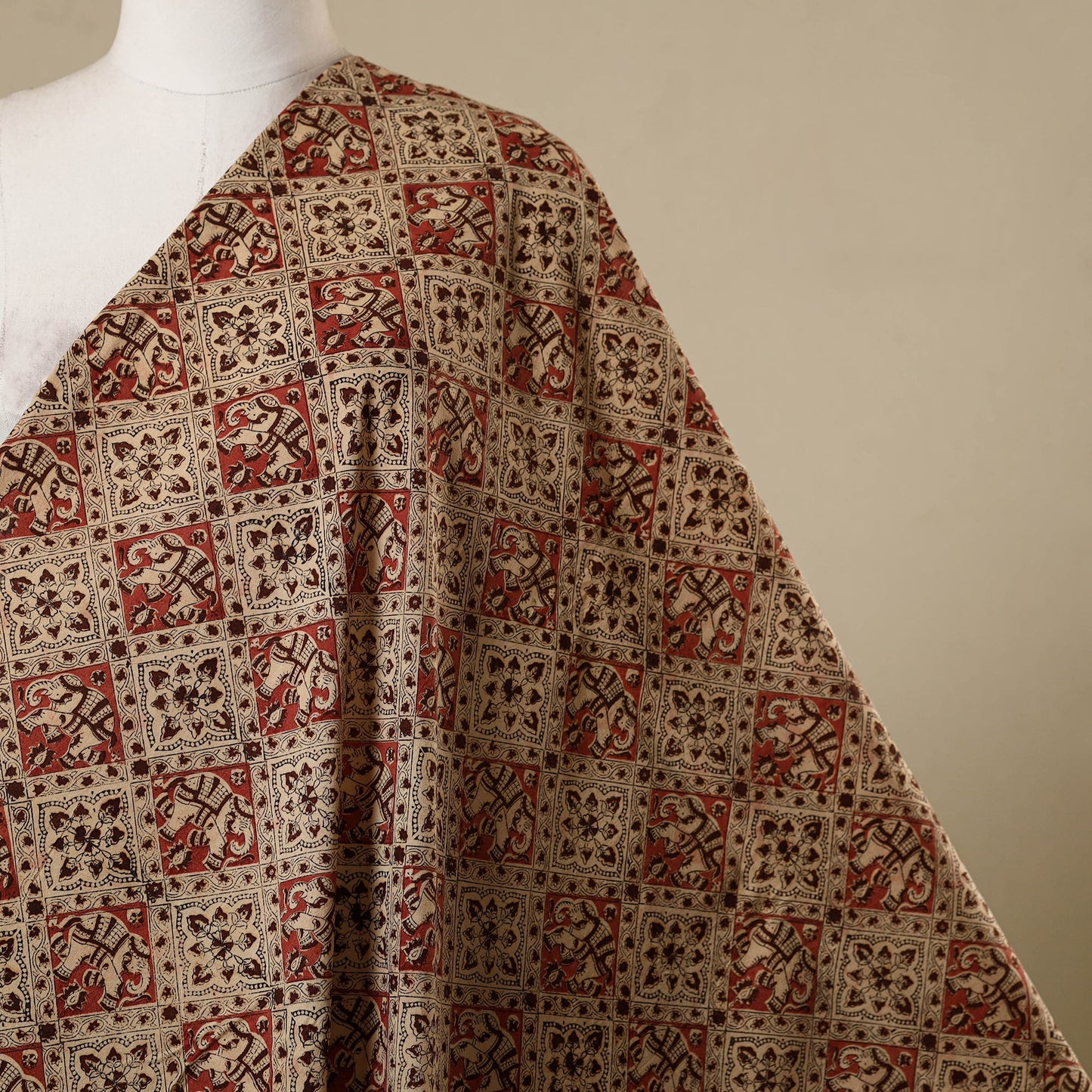 Beige - natural dyed cotton pedana kalamkari fabric 19