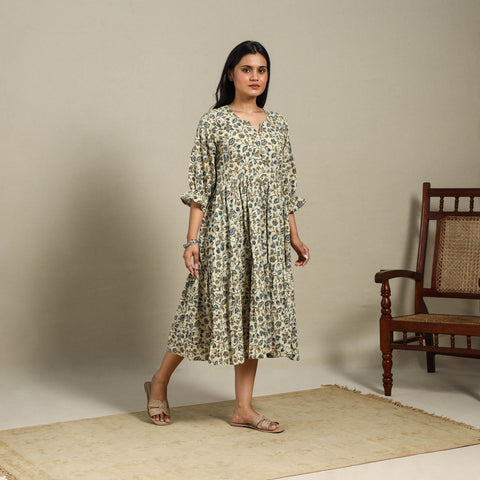 Beige - natural dyed cotton tiered dress 10 - handcrafted