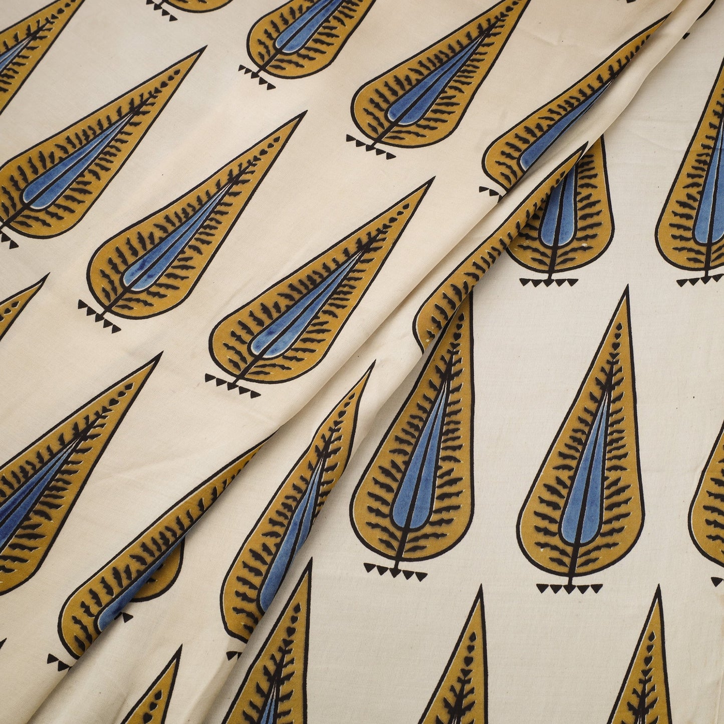 Beige Natural Dyed Block Print Modal Silk Ajrakh Fabric