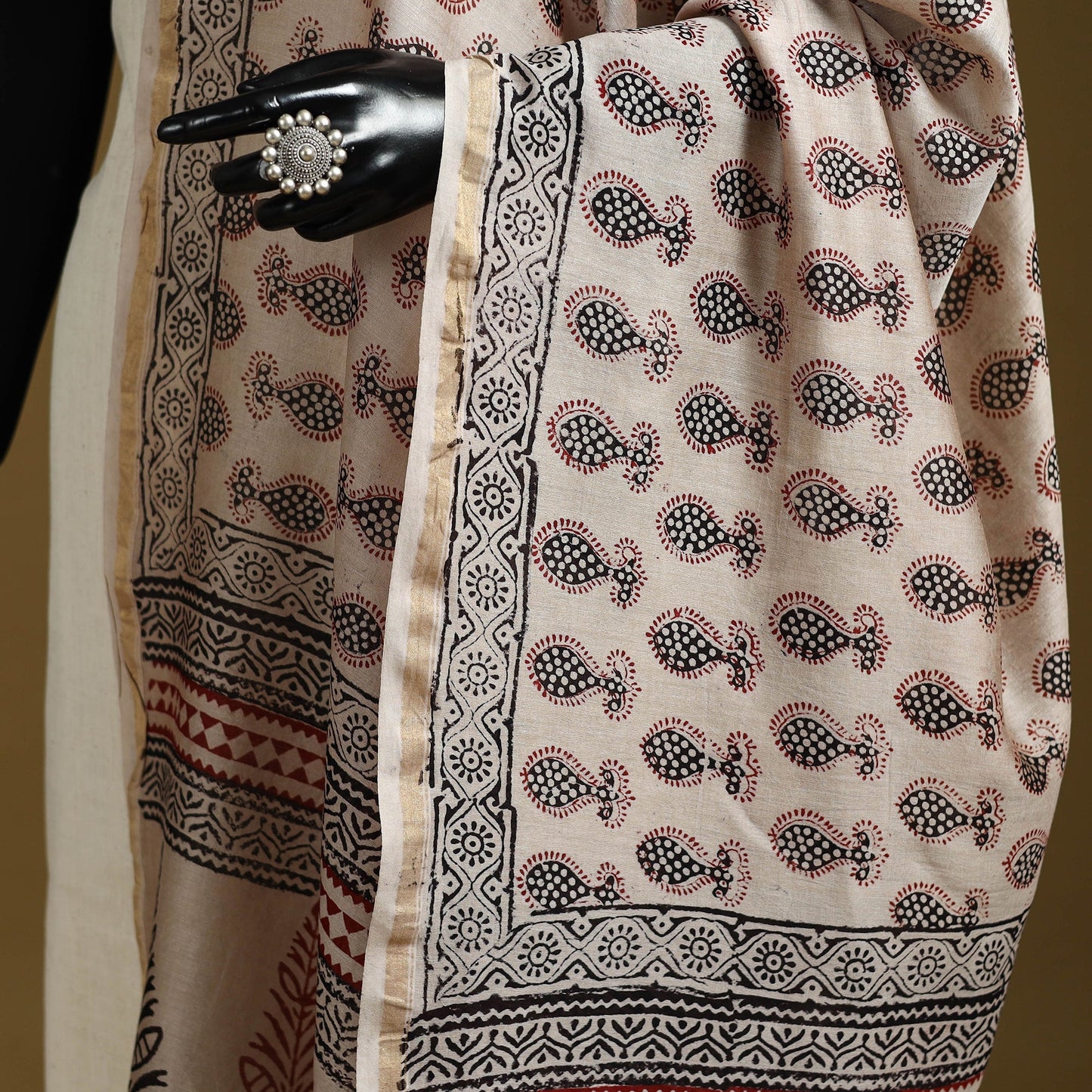 Beige - natural dyed printed chanderi silk bagh dupatta 36