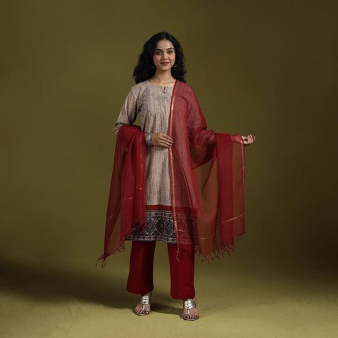 Natural dyed brush design ajrakh print cotton suit set