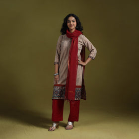 Natural dyed brush design ajrakh print cotton suit set