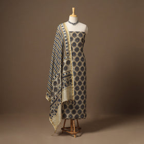 Beige Natural Dyed Chanderi Silk 2pc Unstitched Ajrakh Dress Material