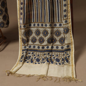 Beige Natural Dyed Chanderi Silk 2pc Unstitched Ajrakh Dress Material