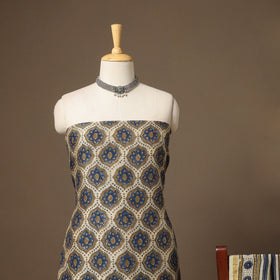 Beige Natural Dyed Chanderi Silk 2pc Unstitched Ajrakh Dress Material