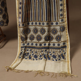 Beige Natural Dyed Chanderi Silk 2pc Unstitched Ajrakh Dress Material