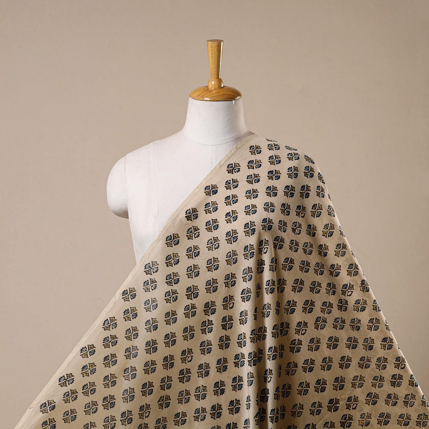 Beige - natural dyed chanderi silk fabric 02 - handcrafted