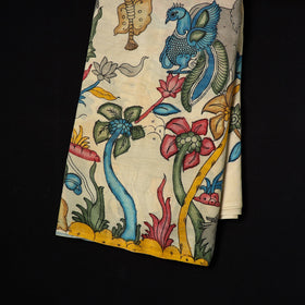 Beige - natural dyed chanderi silk handpainted srikalahasti