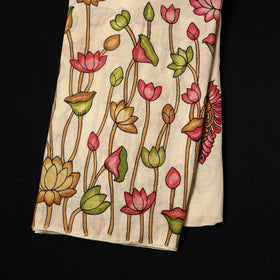Beige - natural dyed chanderi silk handpainted srikalahasti