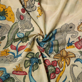 Beige - natural dyed chanderi silk handpainted srikalahasti