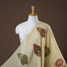 Beige - natural dyed chanderi silk handpainted srikalahasti