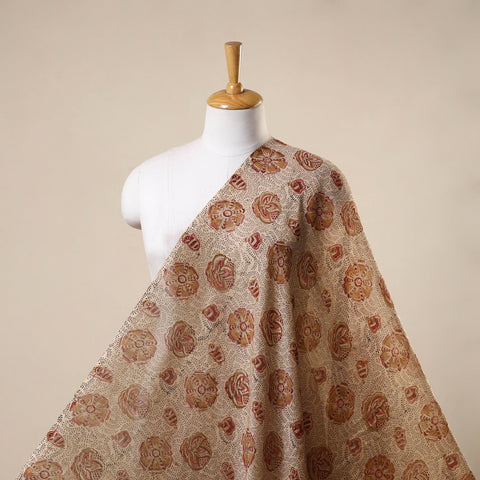 Beige - natural dyed chanderi silk pedana kalamkari fabric