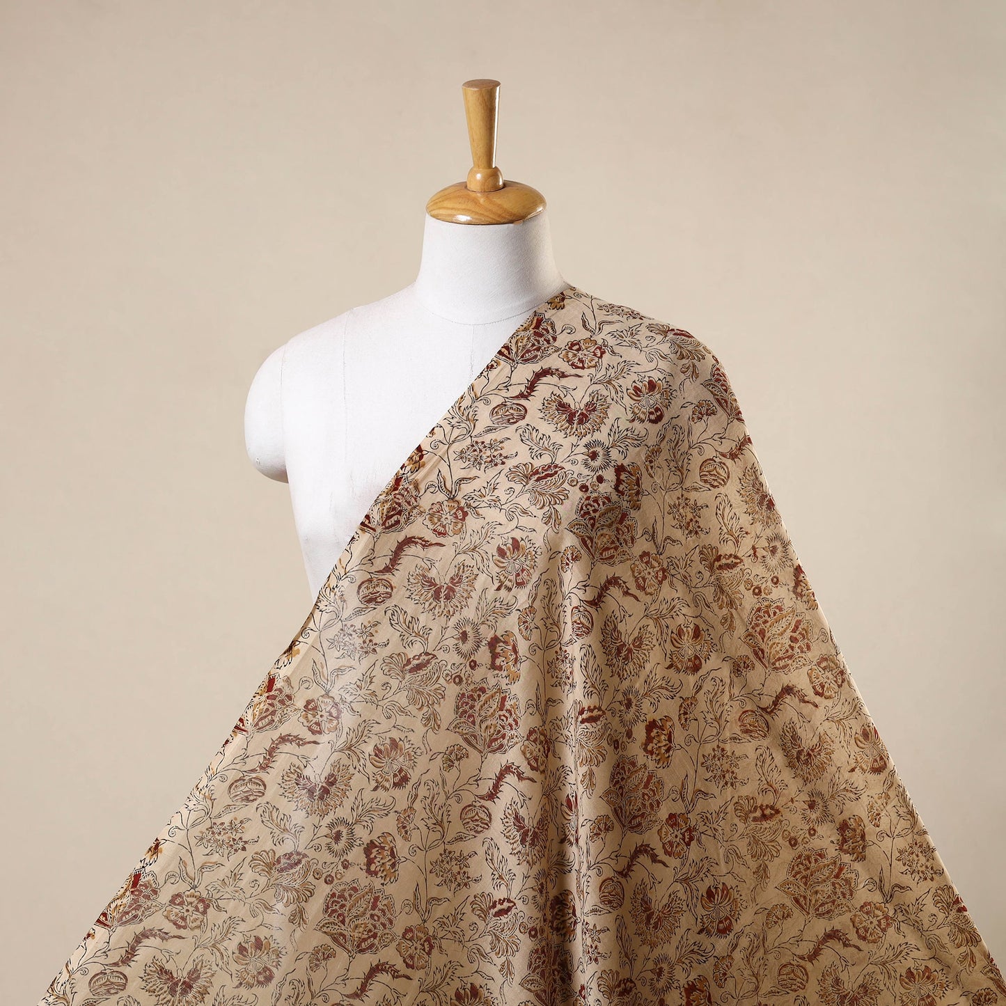 Beige - natural dyed chanderi silk pedana kalamkari fabric